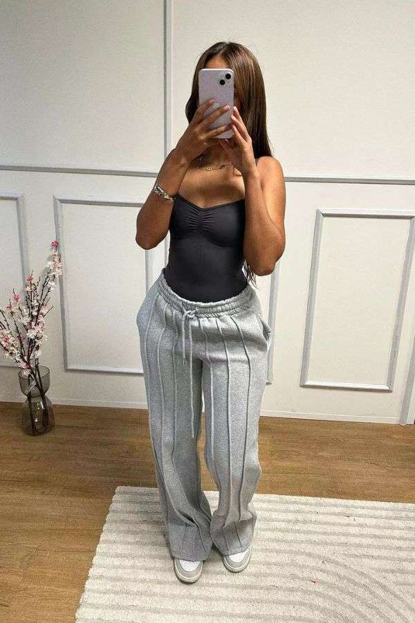 Causal High Waist Wide Leg Sweatpants - XL, Grey image