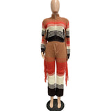 Boho Fringed Knit Two Piece Set - S, Red image