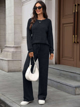 Cozy Knit Lounge Set with Drawstring Pants image 0