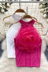 Flower Detail High Neck Sleeveless Fashion Top image 7