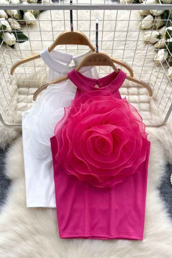 Flower Detail High Neck Sleeveless Fashion Top image 7