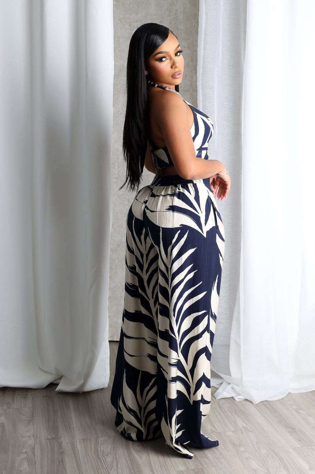 Palm Breeze Printed Halter Set - M, Blue image