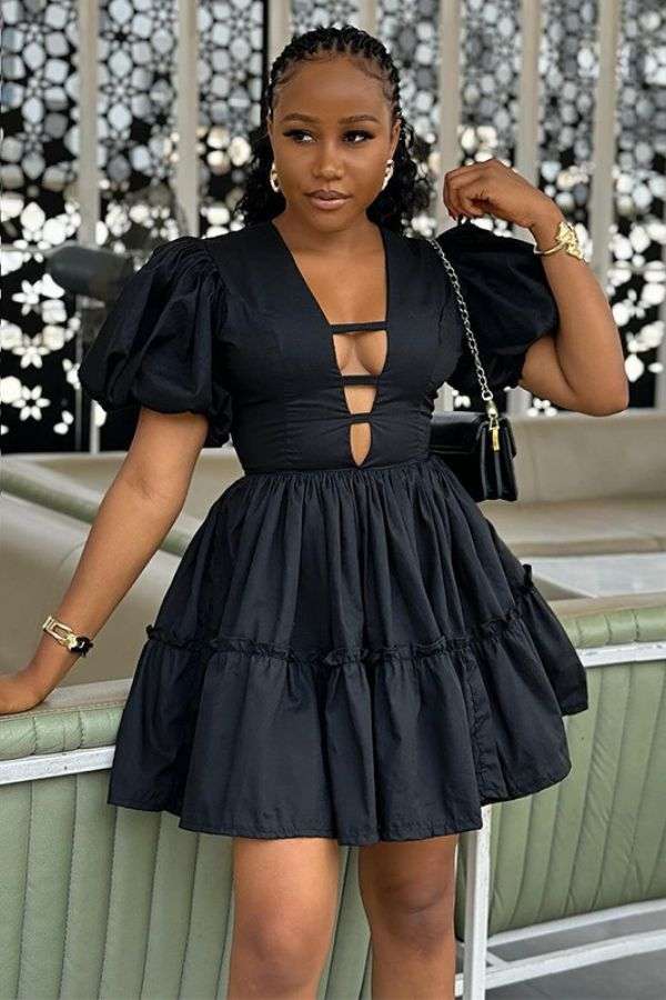 Puff Sleeve Tiered Mini Dress image 0