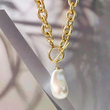 Gold Chain Necklace with Baroque Pearl Pendant image 1