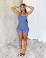 Ribbed Halter Neck Romper - S, Blue image