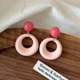 Colorful Retro Hoop Earrings Set - Free Size, Pink image