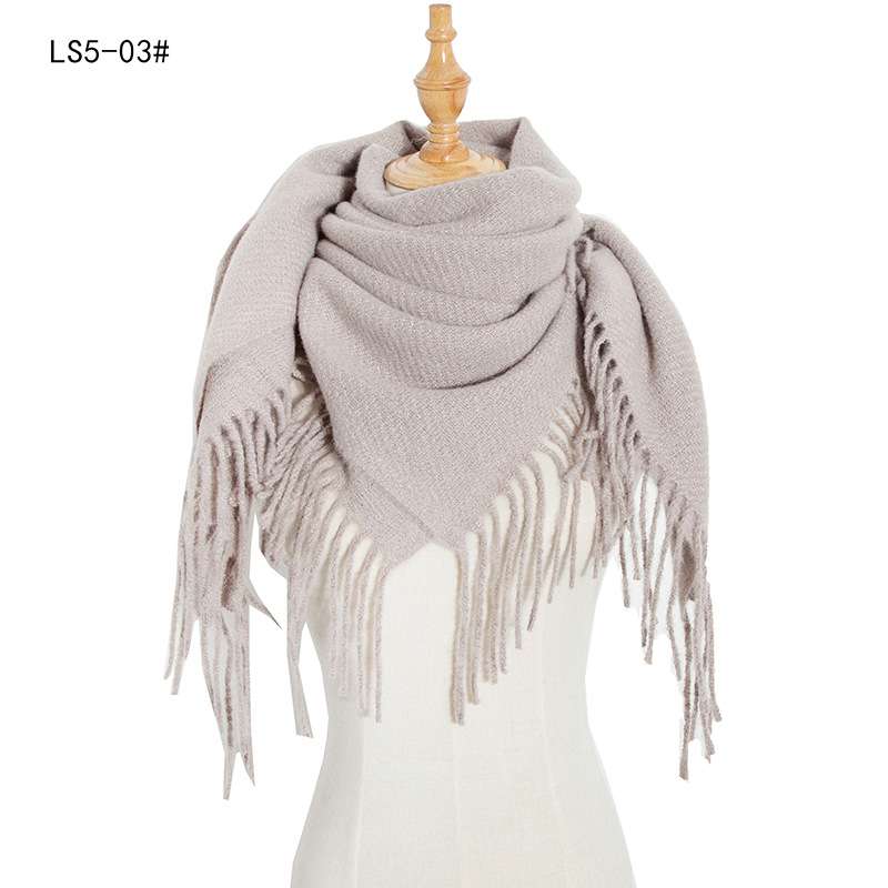 Solid Warm Warm Scarf  Tassel Square Shawl - Beige image