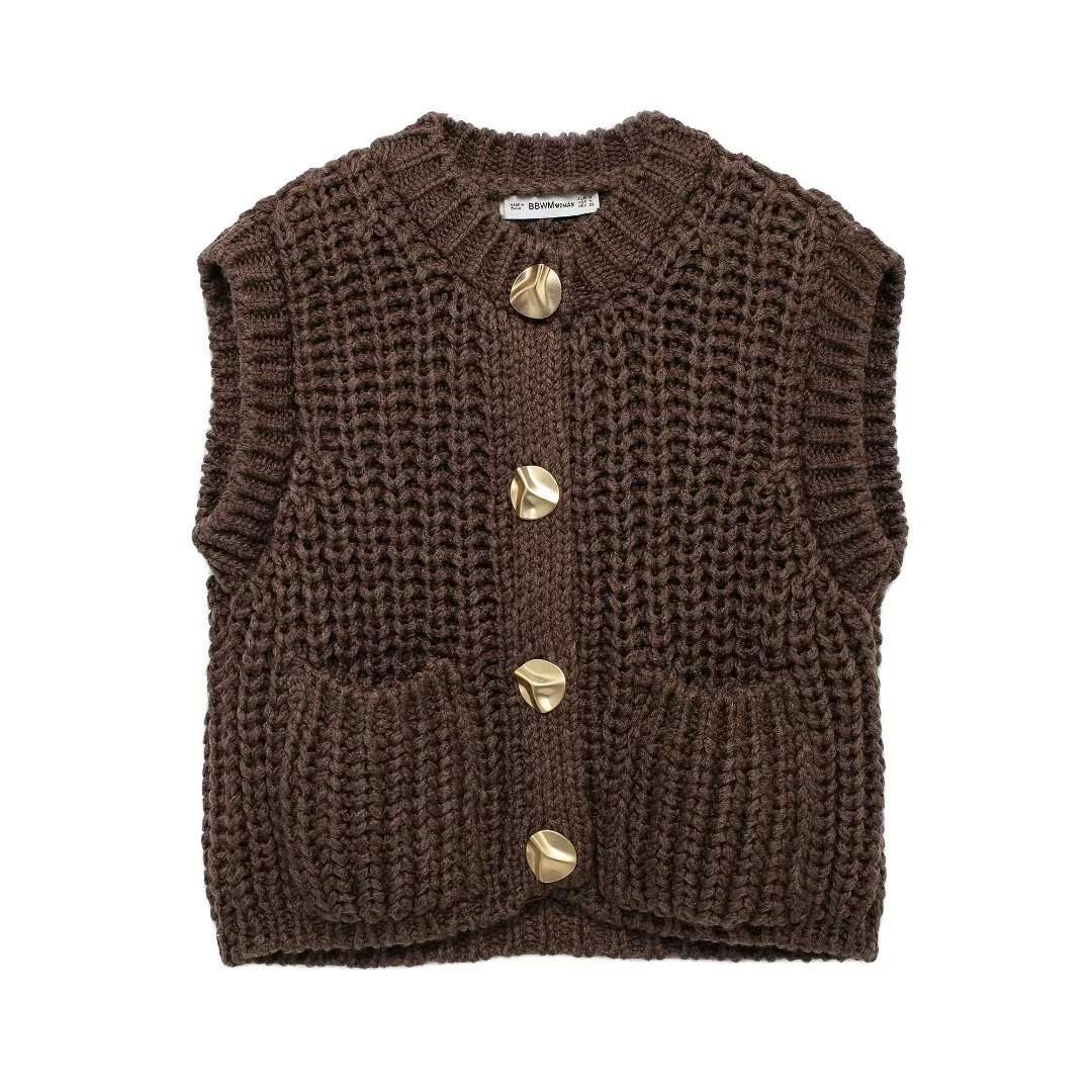 Knitted Sleeveless Cardigan Sweater image 6