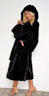Hooded coat long plush flannel robes with tie belt image 3