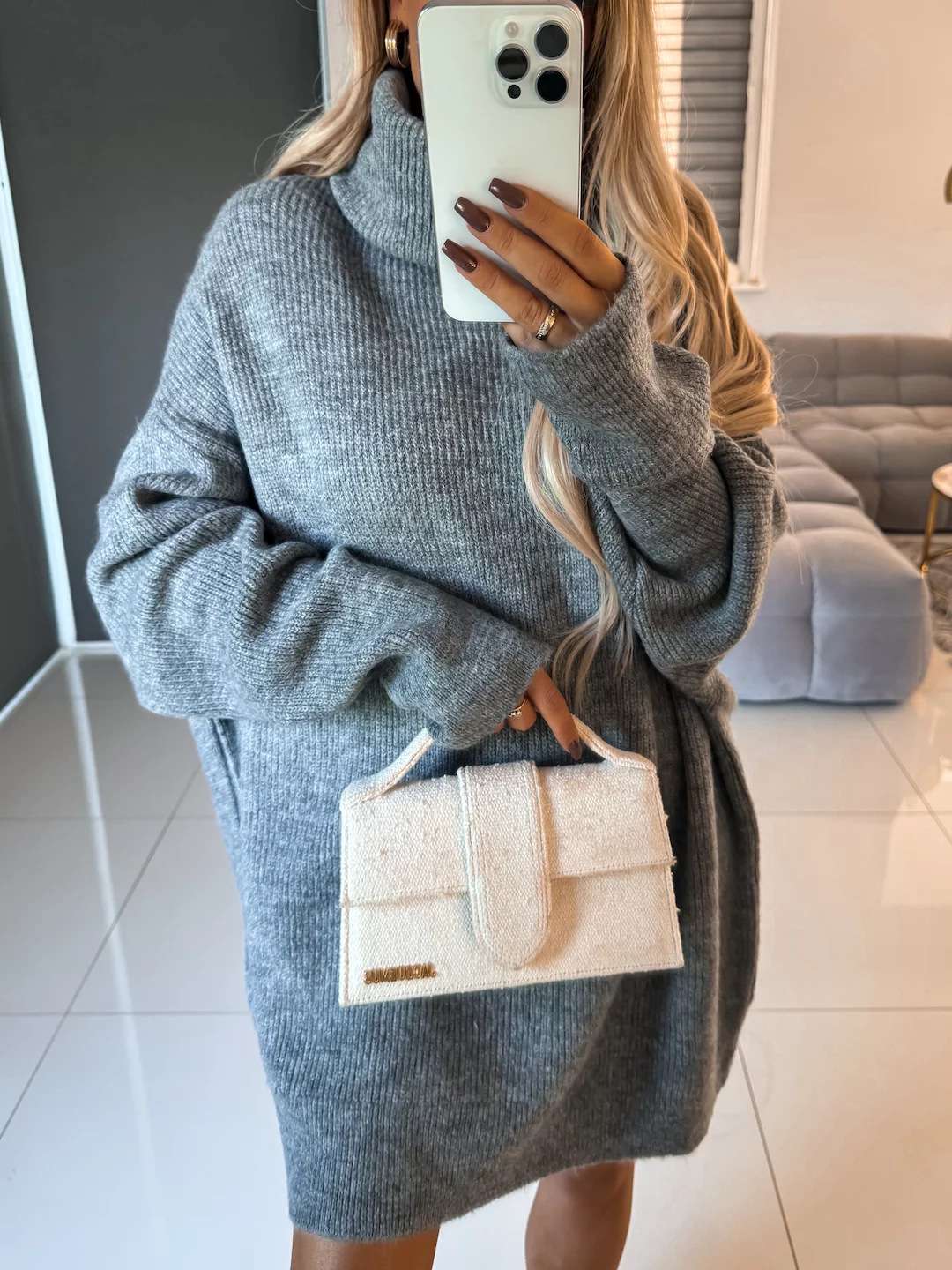 Cozy Oversized Turtleneck Sweater - M, Blue image