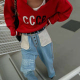 White Quarter-Zip Top - L, Red image