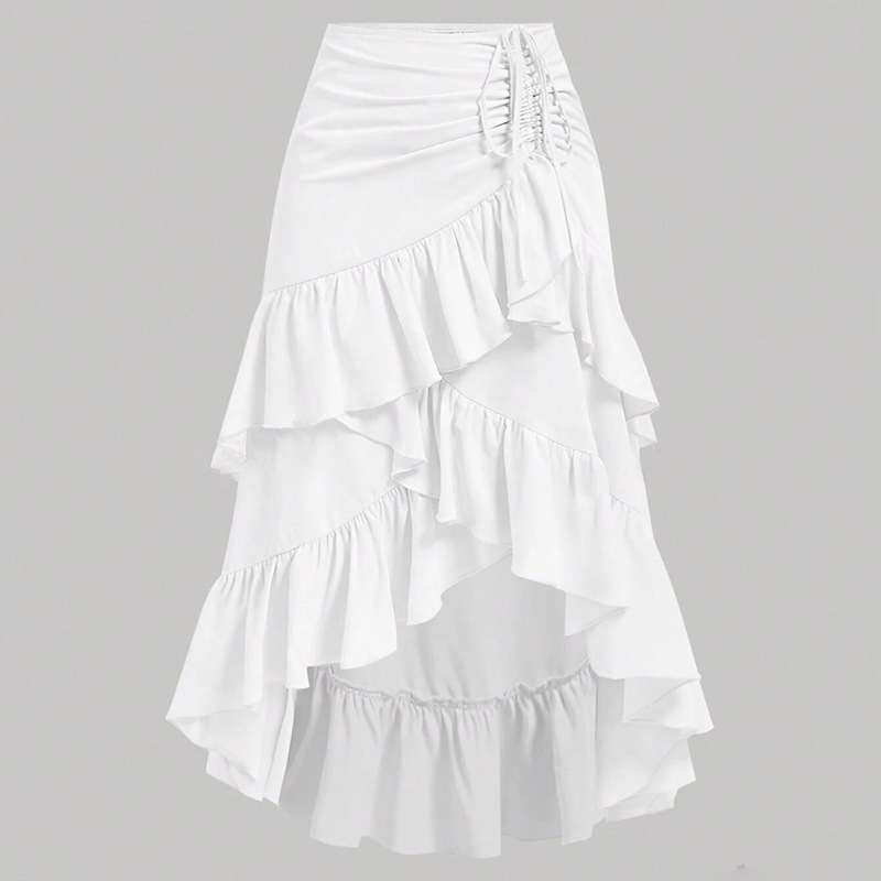 Tiered Ruffle Maxi Skirt - L, White image