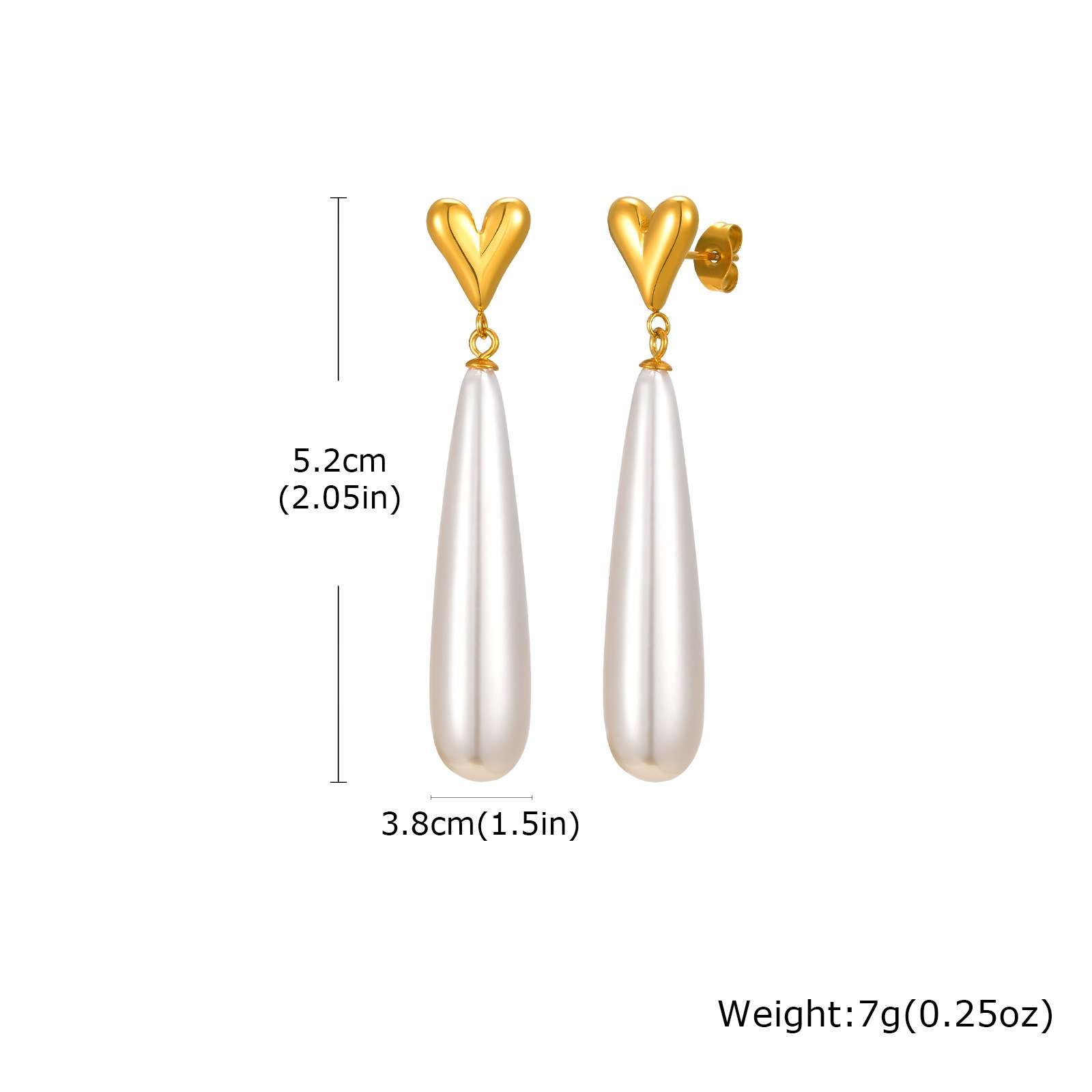 Elegant Gold Heart and Pearl Drop Earrings image 3