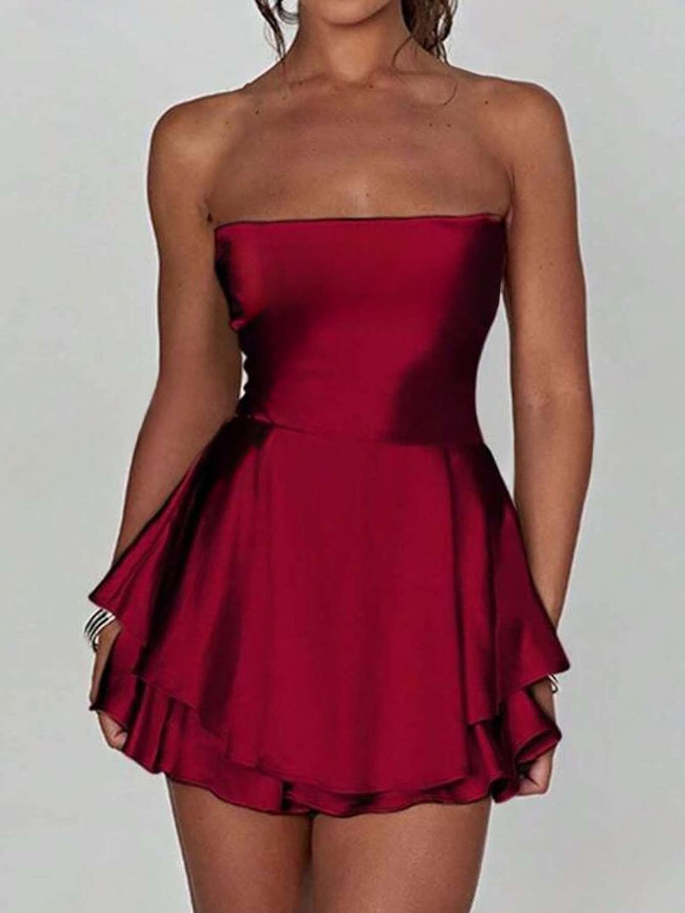 Strapless Dress with Ruffled Hem image 4