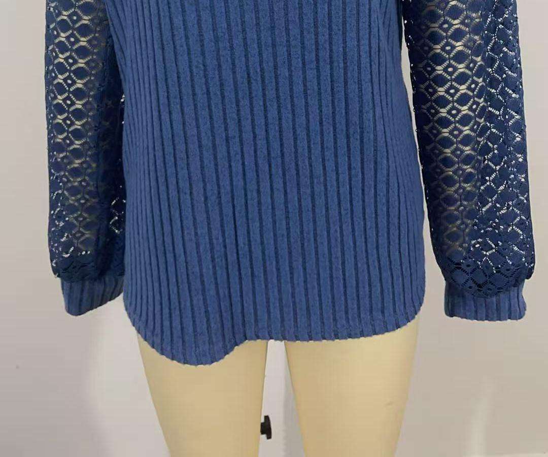 Textured Knit Top with Lace Sleeves image 7