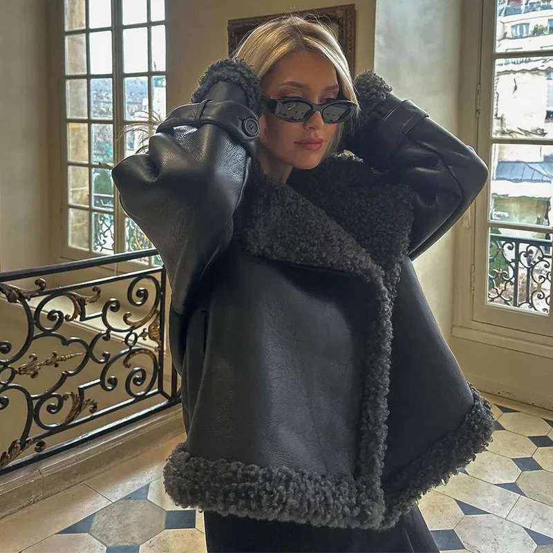 Luxury Fur Splicing Jackets Belt Cropped Coats image 5