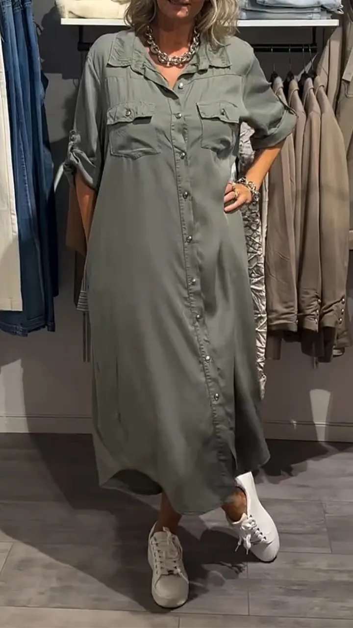 Button-Down Shirt Dress - S, Green image