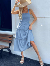Smocked Maxi Dress with Ruffle Details - S, Blue image
