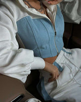 Patchwork 2-Piece Zipper Hoodie Jacket Pants Set image 4