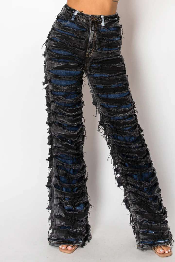 Frayed Ripped High Rise Pants image 3