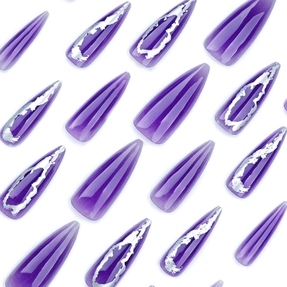 Purple and Silver Stiletto Nail Set image 2