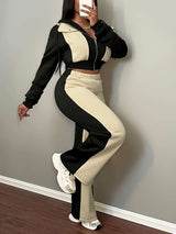 Colorblock Cropped Hoodie and Wide-Leg Pants Set image 6