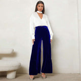 Wide-Leg Pants with Pleated Detail - L, Blue image