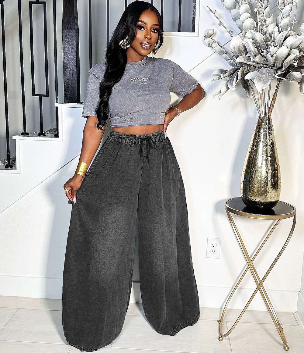 Wide-Leg Pants with Elastic Waist image 2