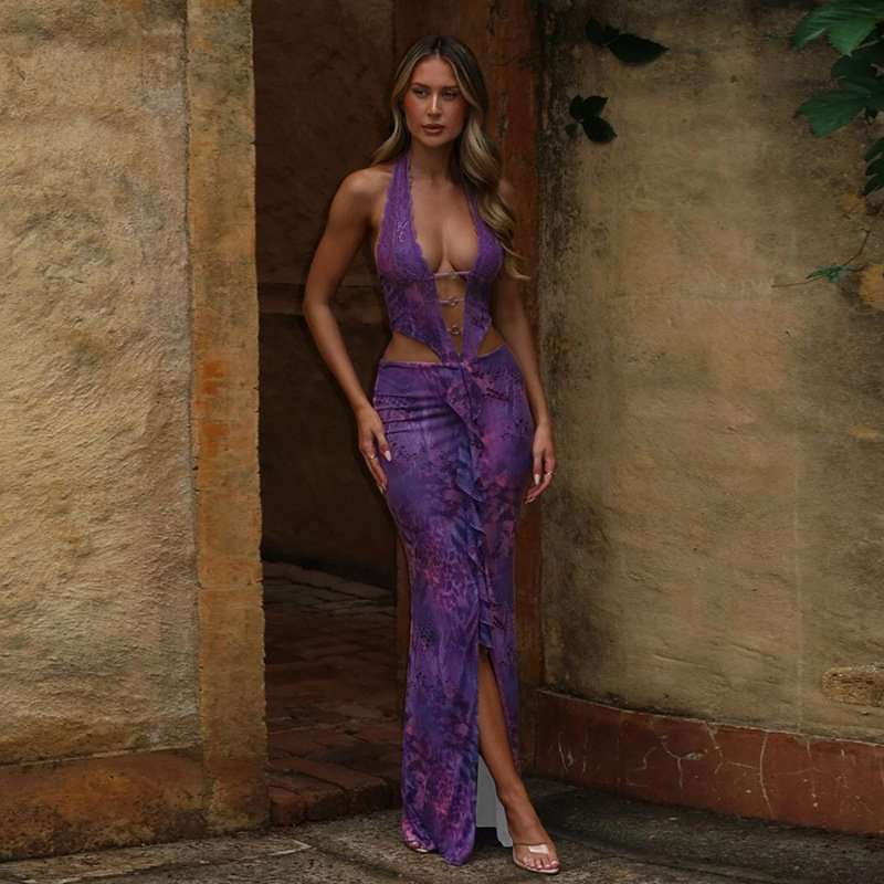 Elegant Evening Maxi Dress - L, Purple image
