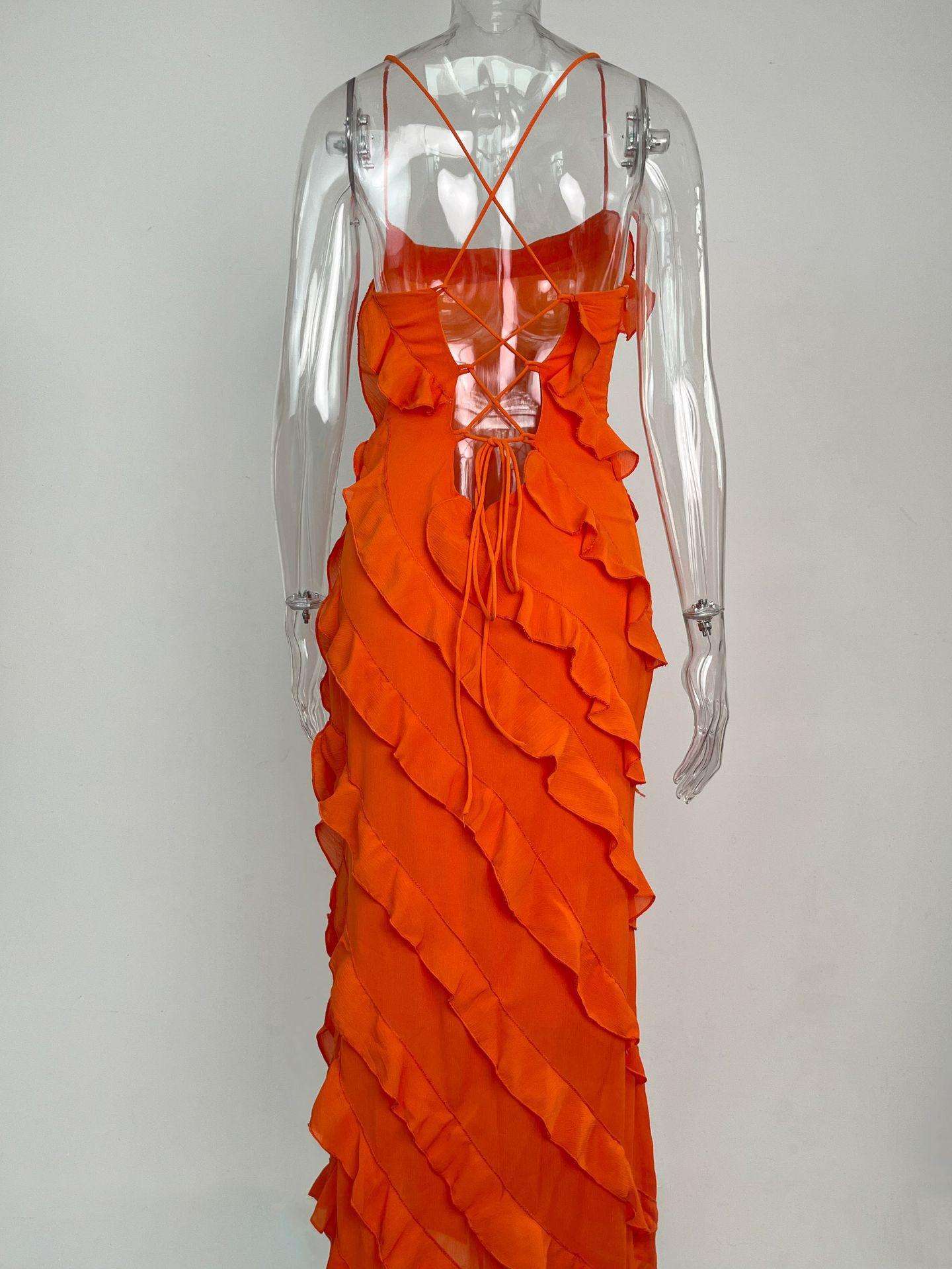 Vibrant Orange Ruffled Maxi Dress image 5