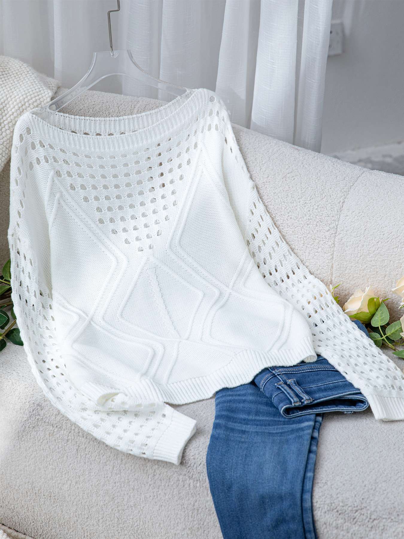 Open-Knit Sweater with Crew Neck image 3