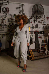 Solid Rib Knit V-Neck Jumpsuits image 2