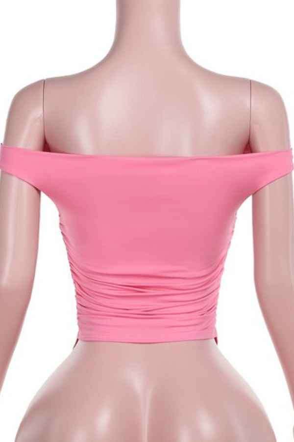 Sexy Plain Off Shoulder Ruffled Sleeveless Corset Top image 5