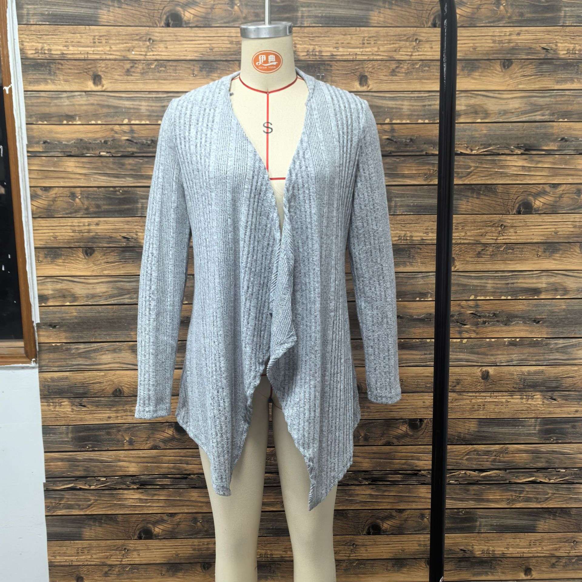 Cozy Gray Open-Front Ribbed Cardigan image 2
