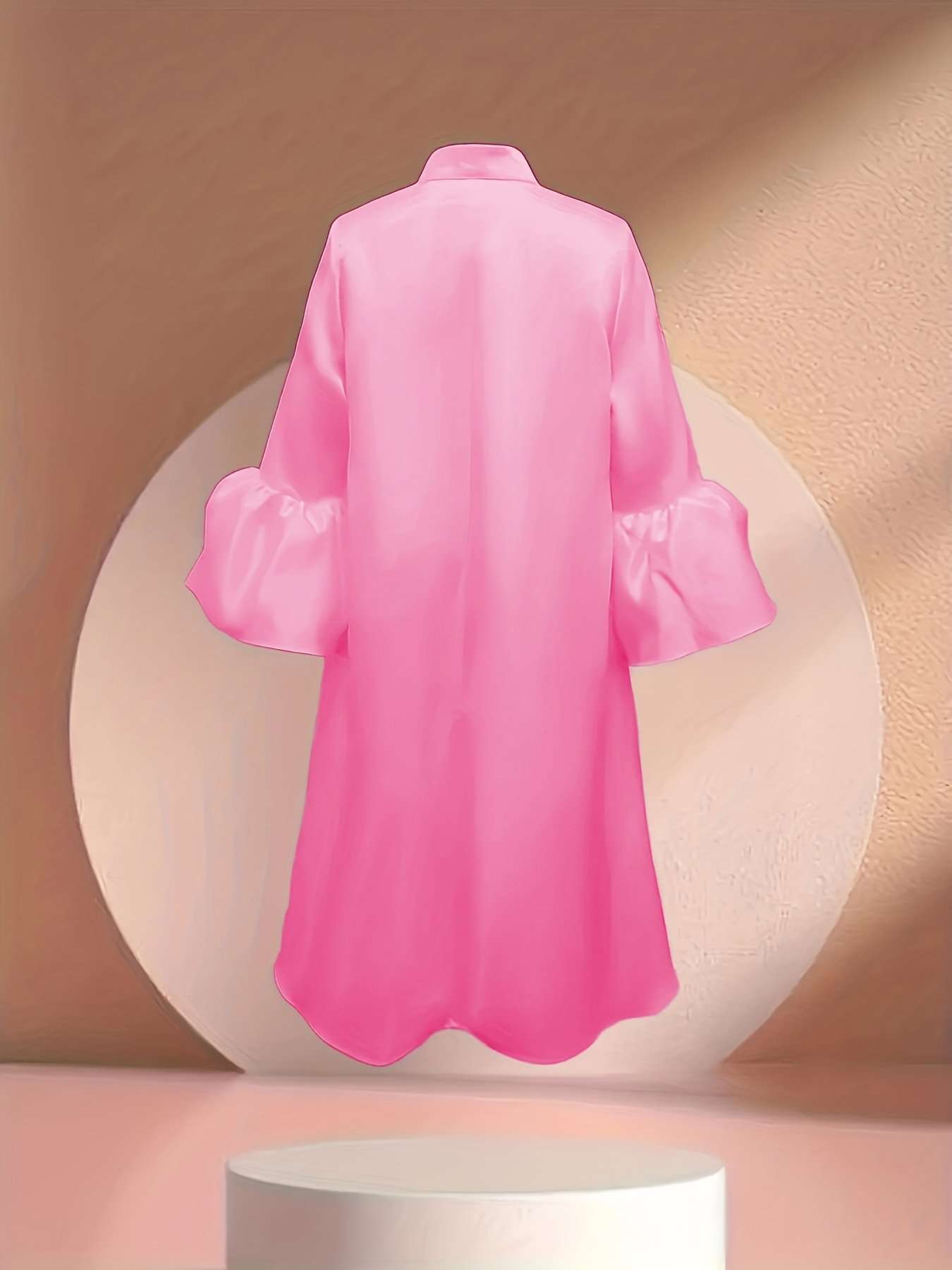 Flared Sleeve Solid Midi Dress image 2