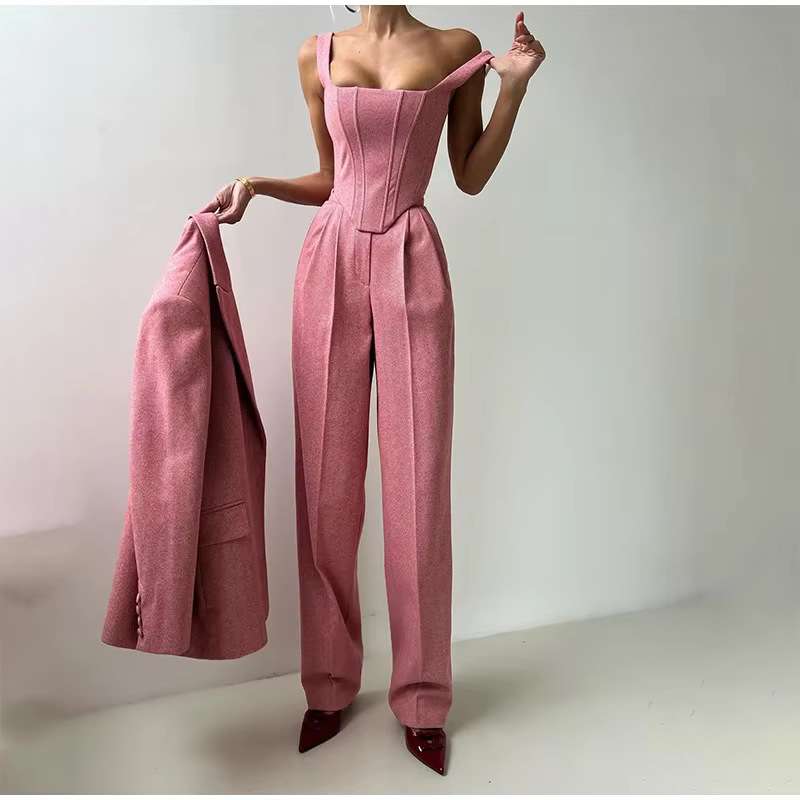 Casual Solid Womens Blazer Coats Pants Sets image 5