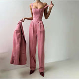 Casual Solid Womens Blazer Coats Pants Sets image 5