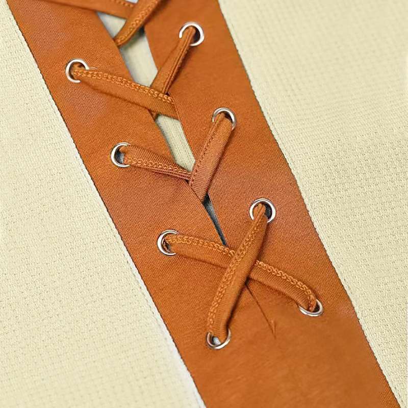 Waffle Pullover Long Sleeve Lace Up Band Collar image 7