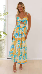 Tropical Cut-Out Midi Dress - L, Multi Yellow image