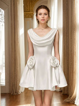 Elegant Dress with Floral Detailing - M, White image