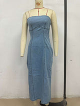 Strapless Bodycon Midi Dress - L, Denim Blue image