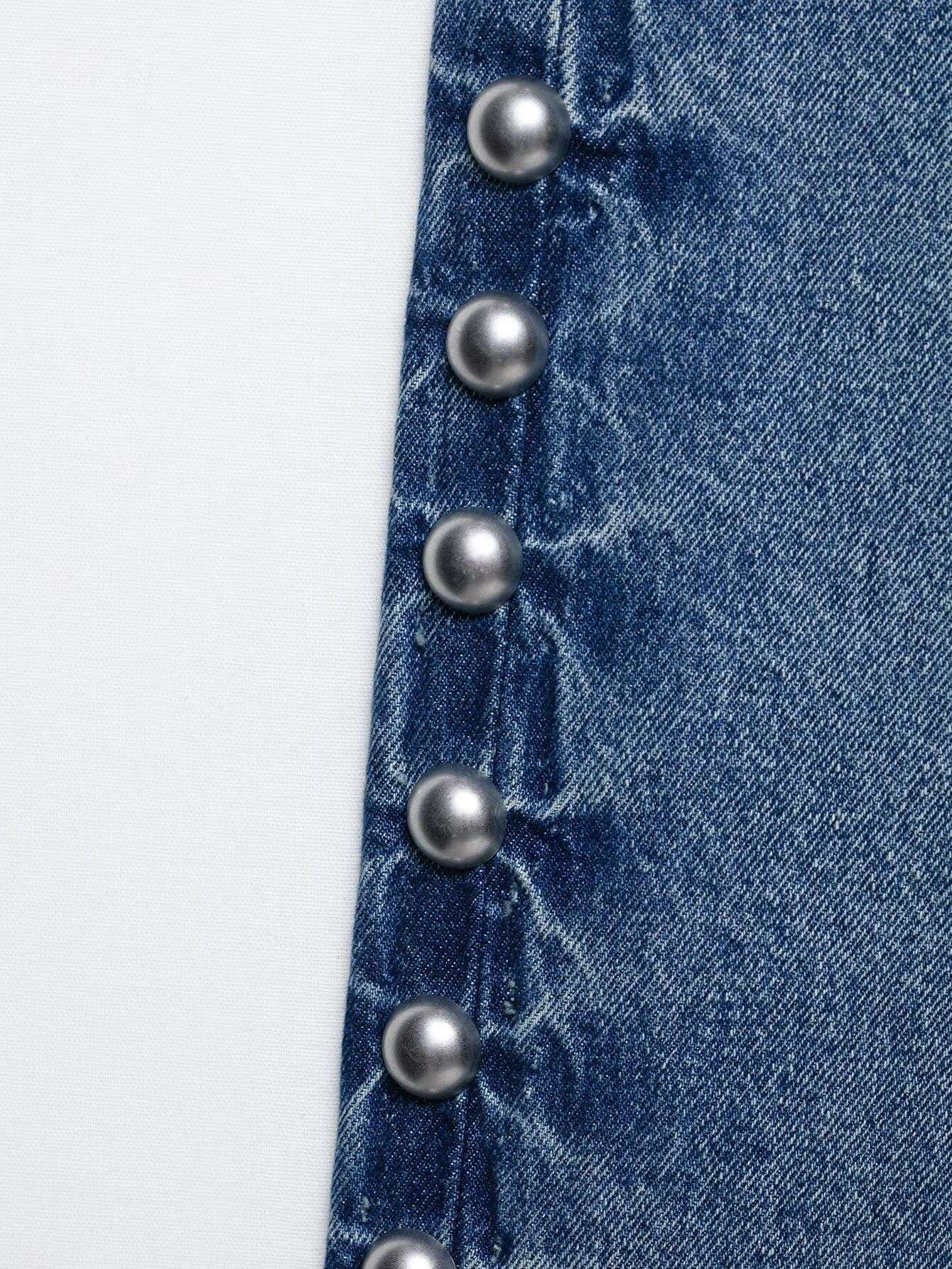 Wide-Leg Jeans with Side Button Detailing image 5