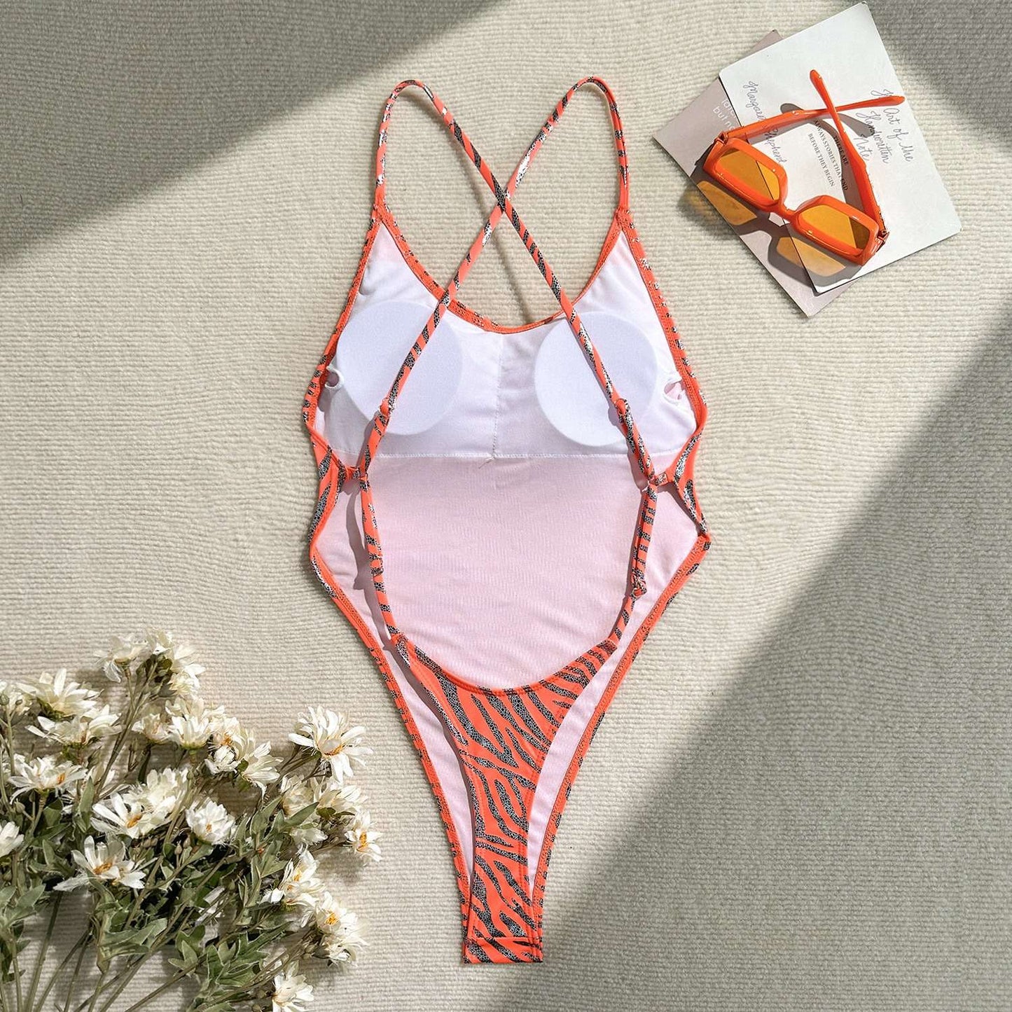 Zebra Print High-Cut One-Piece Swimsuit image 5