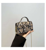 Stylish Snakeskin Pattern Mini Handbag with Chain Strap