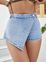 Mini Shorts with Studded Overlay - XL, Blue image