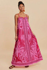 Tropical Print Maxi Dress with Spaghetti Straps image 0