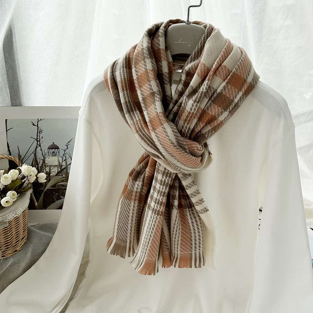 Winter Checked Muffler - Free Size, Multi Beige image