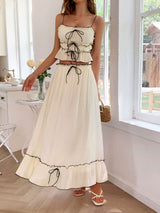 Two-Piece Summer Outfit with Ruffled Details - M, Beige image