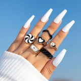 Black and White Statement Rings - Free Size, Multi Black image