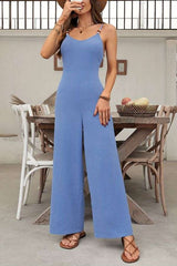 Spaghetti Strap Wide-Leg Jumpsuit - Azure Blue, L image